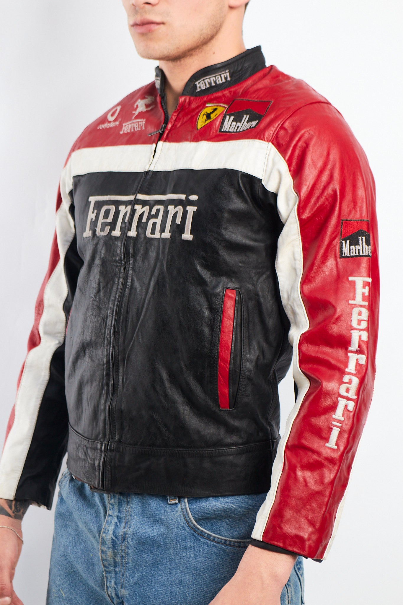 1990 Vintage Ferrari x Marlboro Spell Out Leather Racing Jacket (S)