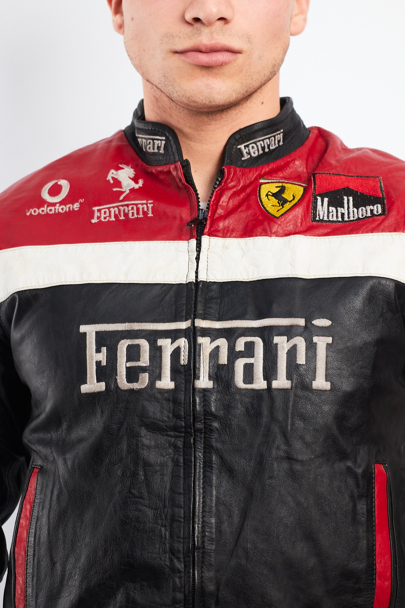 1990 Vintage Ferrari x Marlboro Spell Out Leather Racing Jacket (S)