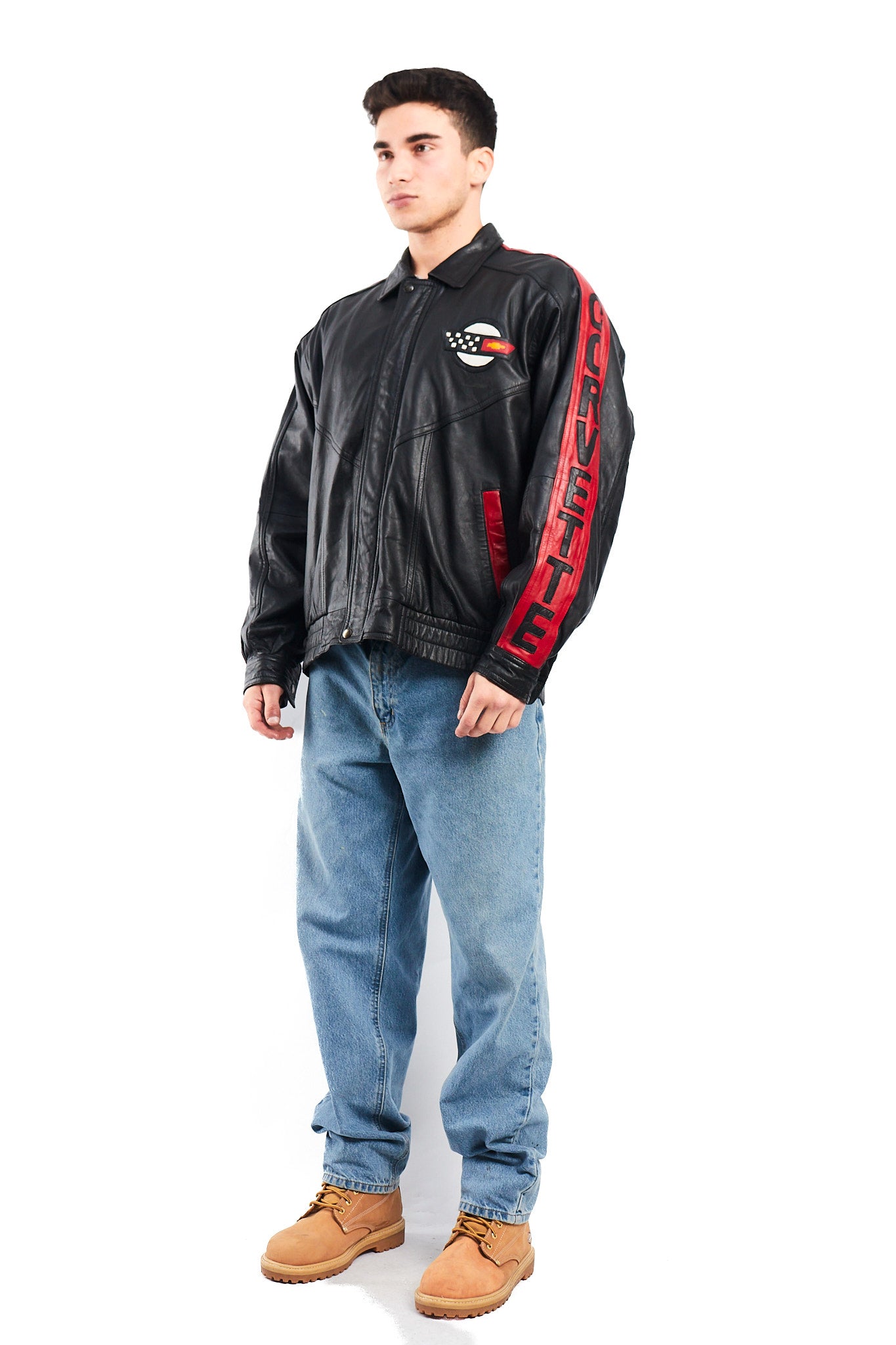 1990 Vintage Corvette Spell Out Leather Racing Jacket (L/XL)