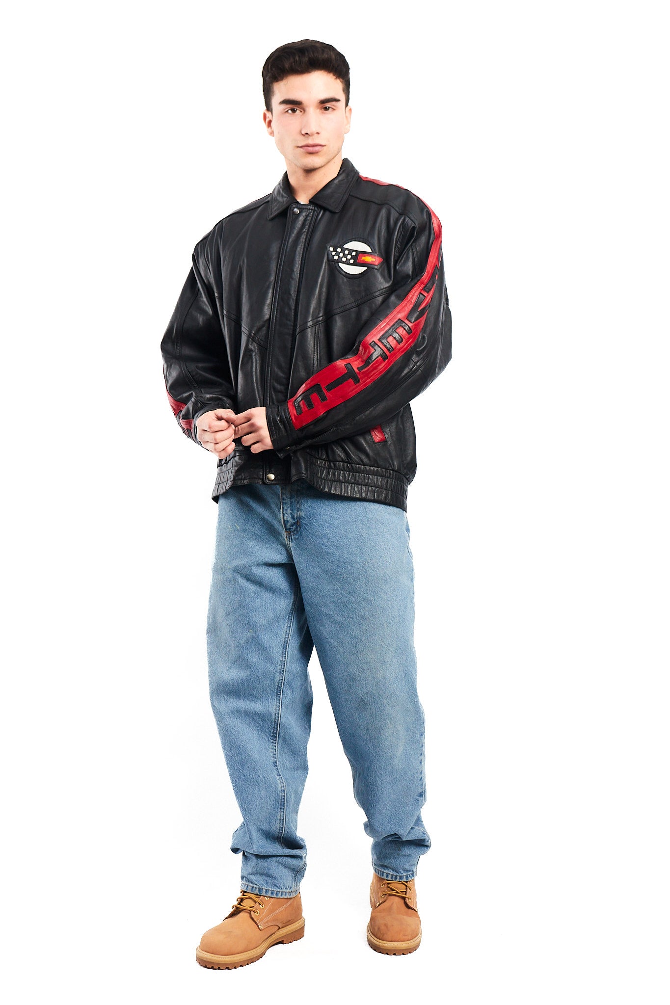 1990 Vintage Corvette Spell Out Leather Racing Jacket (L/XL)