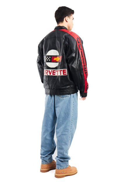 1990 Vintage Corvette Spell Out Leather Racing Jacket (L/XL)