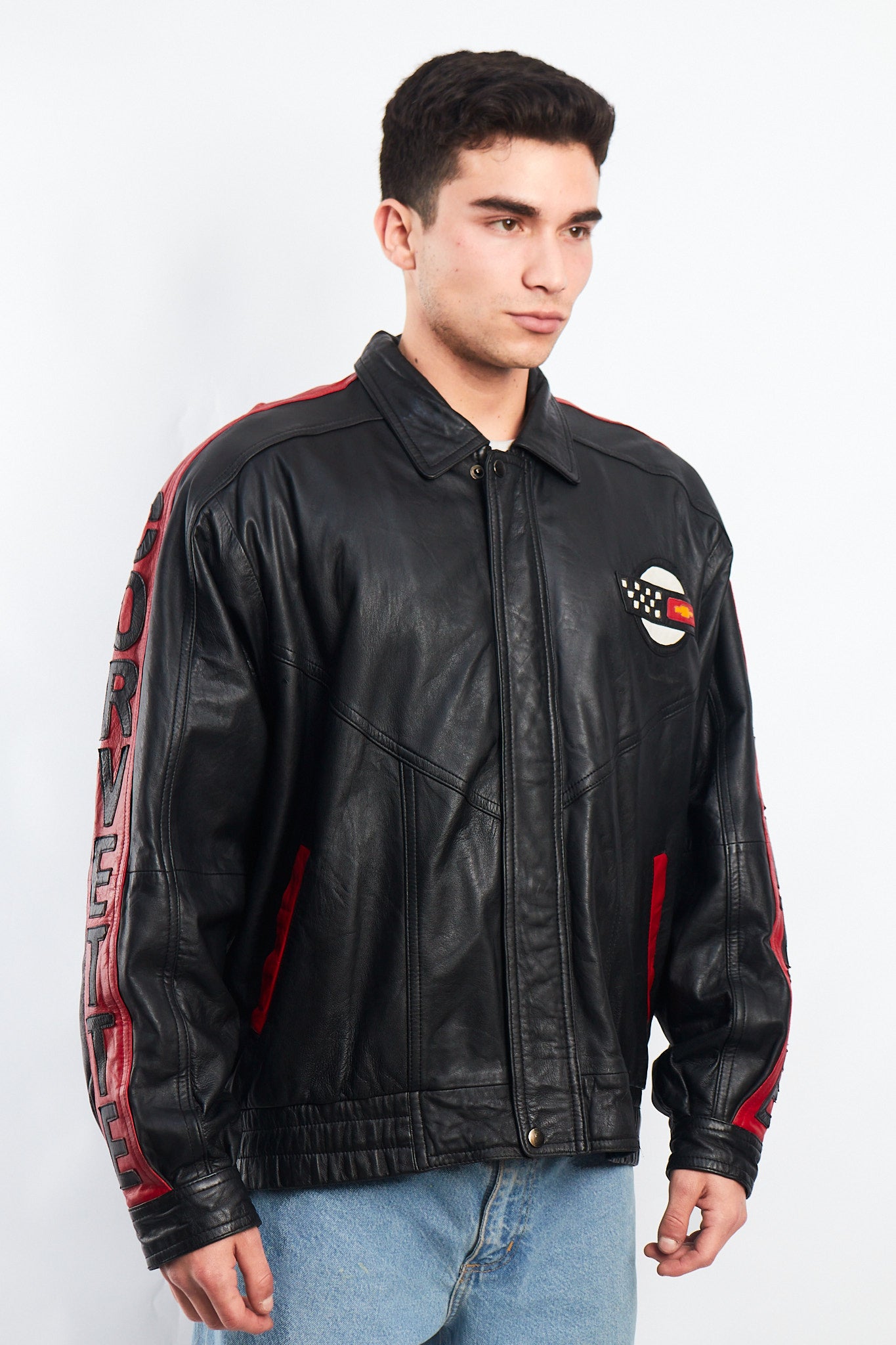 1990 Vintage Corvette Spell Out Leather Racing Jacket (L/XL)
