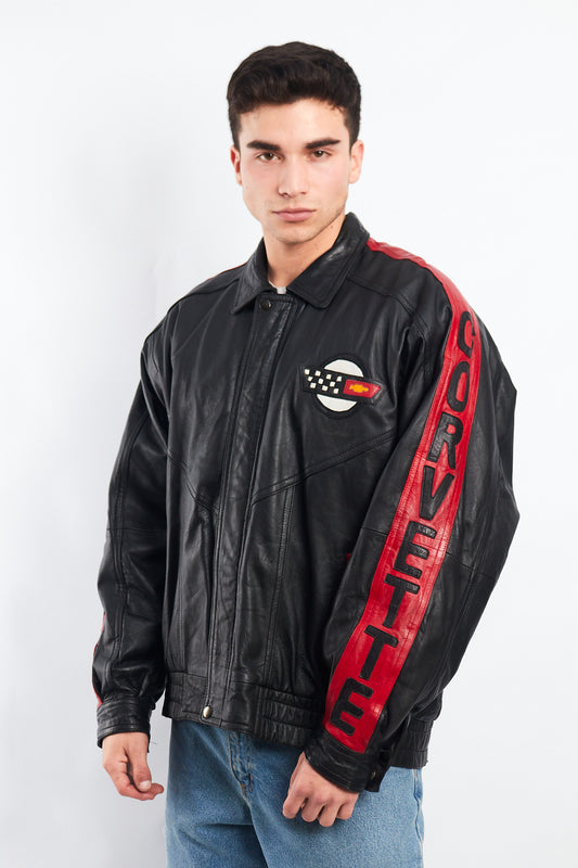 1990 Vintage Corvette Spell Out Leather Racing Jacket (L/XL)