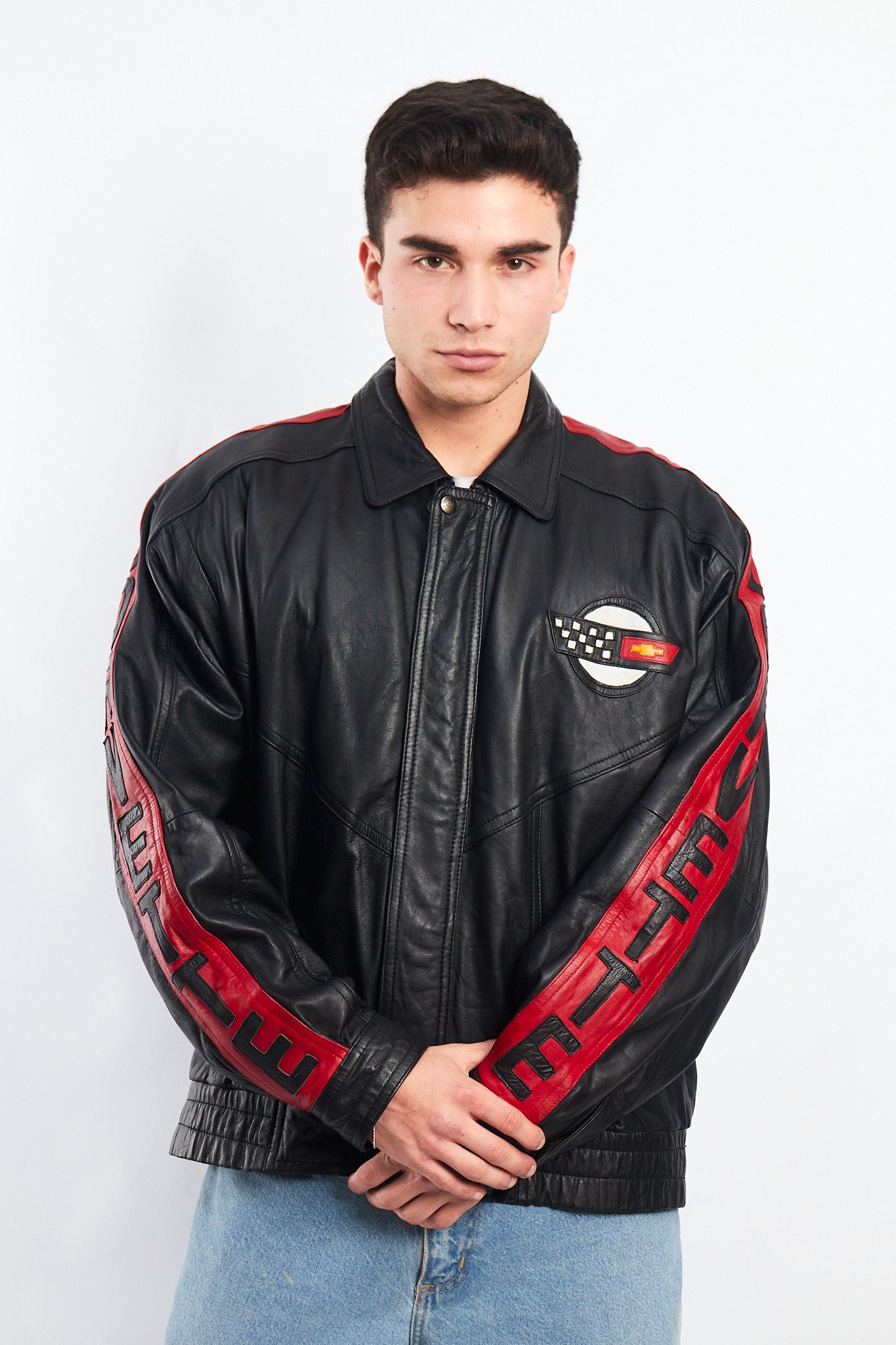 1990 Vintage Corvette Spell Out Leather Racing Jacket (L/XL)
