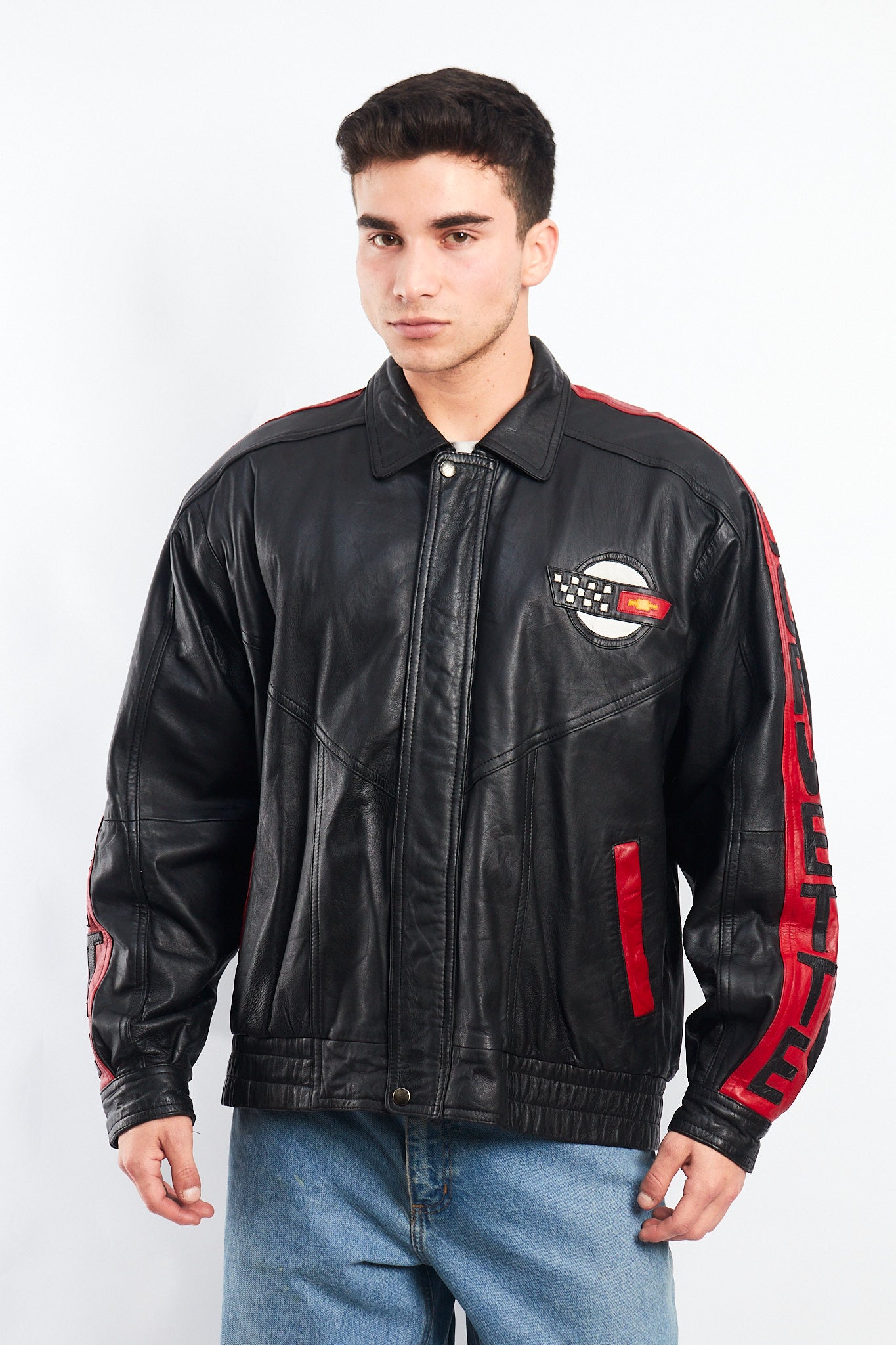 1990 Vintage Corvette Spell Out Leather Racing Jacket (L/XL)