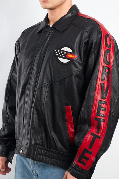 1990 Vintage Corvette Spell Out Leather Racing Jacket (L/XL)