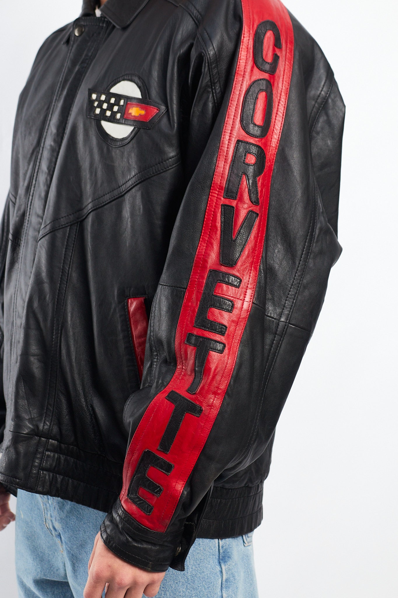 1990 Vintage Corvette Spell Out Leather Racing Jacket (L/XL)