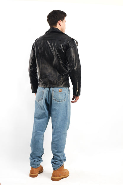 Vintage Heavy Leather Biker Jacket (M)