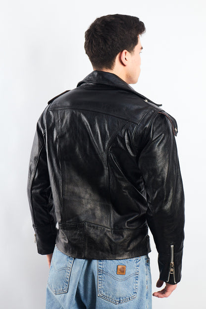 Vintage Heavy Leather Biker Jacket (M)