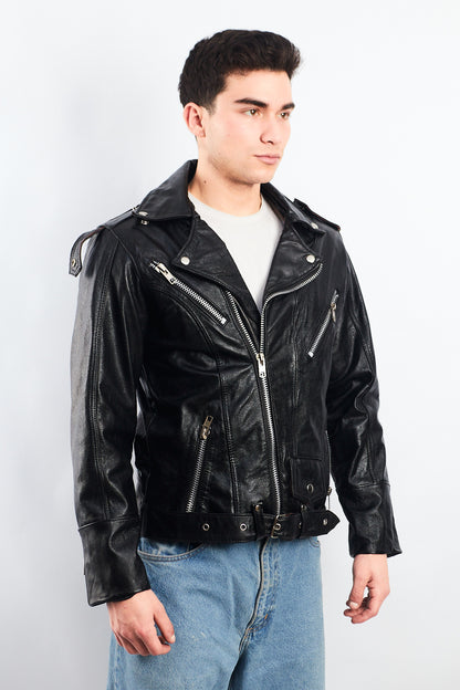 Vintage Heavy Leather Biker Jacket (M)