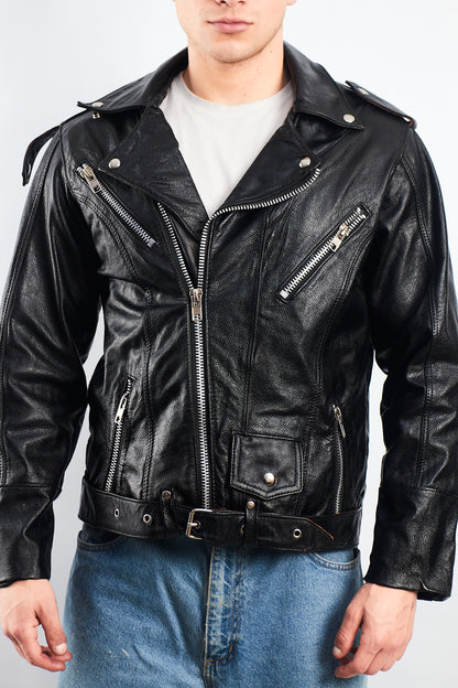 Vintage Heavy Leather Biker Jacket (M)