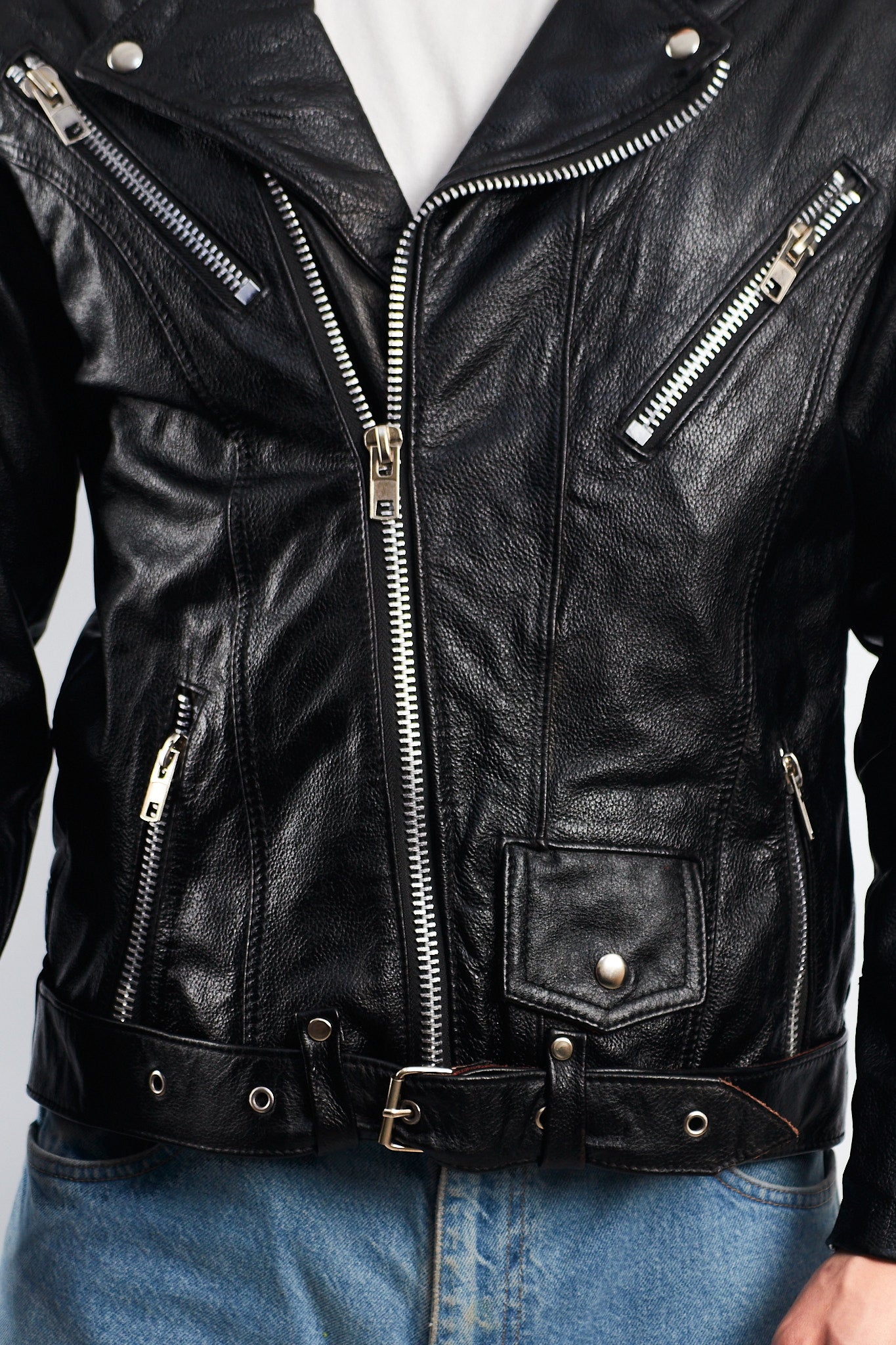 Vintage Heavy Leather Biker Jacket (M)