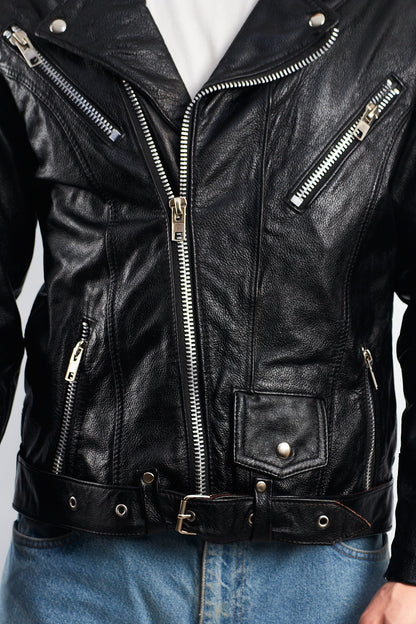 Vintage Heavy Leather Biker Jacket (M)