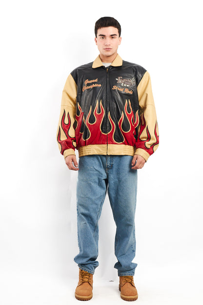 2000 Vintage Auto Expo Flames Leather Jacket (L/XL)