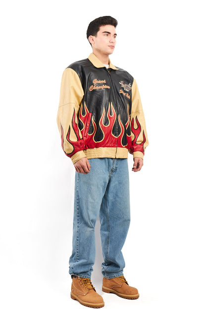 2000 Vintage Auto Expo Flames Leather Jacket (L/XL)