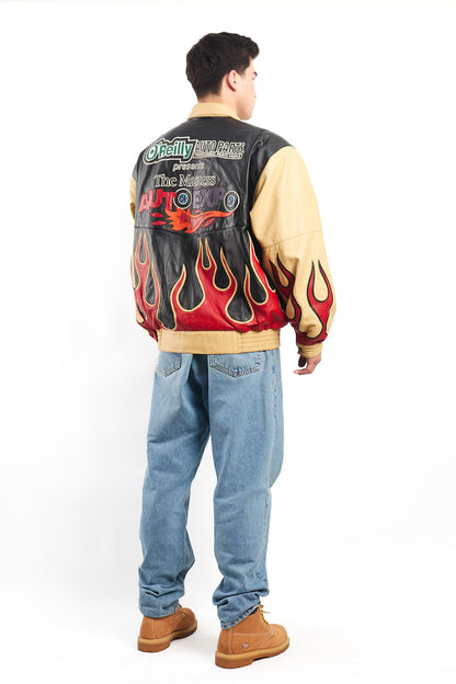 2000 Vintage Auto Expo Flames Leather Jacket (L/XL)