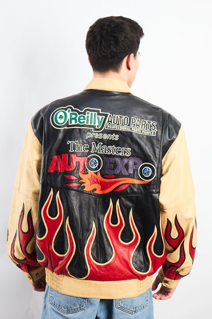 2000 Vintage Auto Expo Flames Leather Jacket (L/XL)
