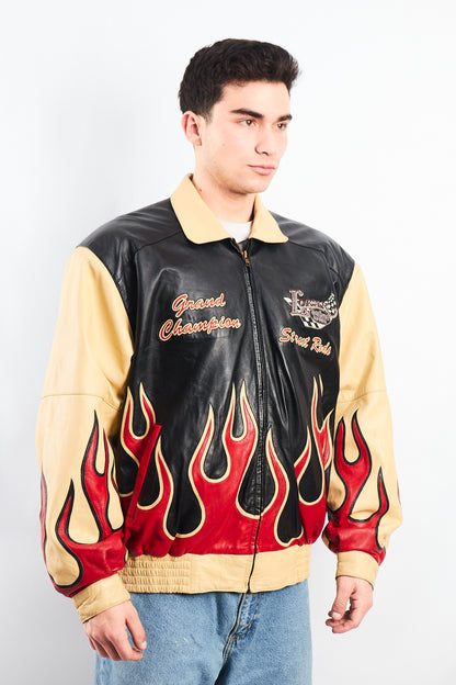 2000 Vintage Auto Expo Flames Leather Jacket (L/XL)