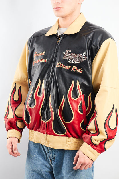 2000 Vintage Auto Expo Flames Leather Jacket (L/XL)