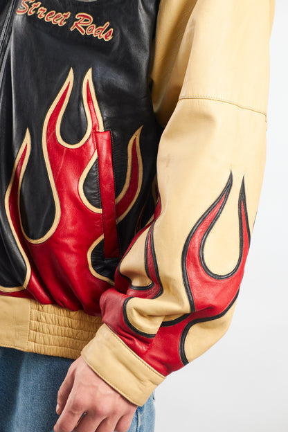 2000 Vintage Auto Expo Flames Leather Jacket (L/XL)