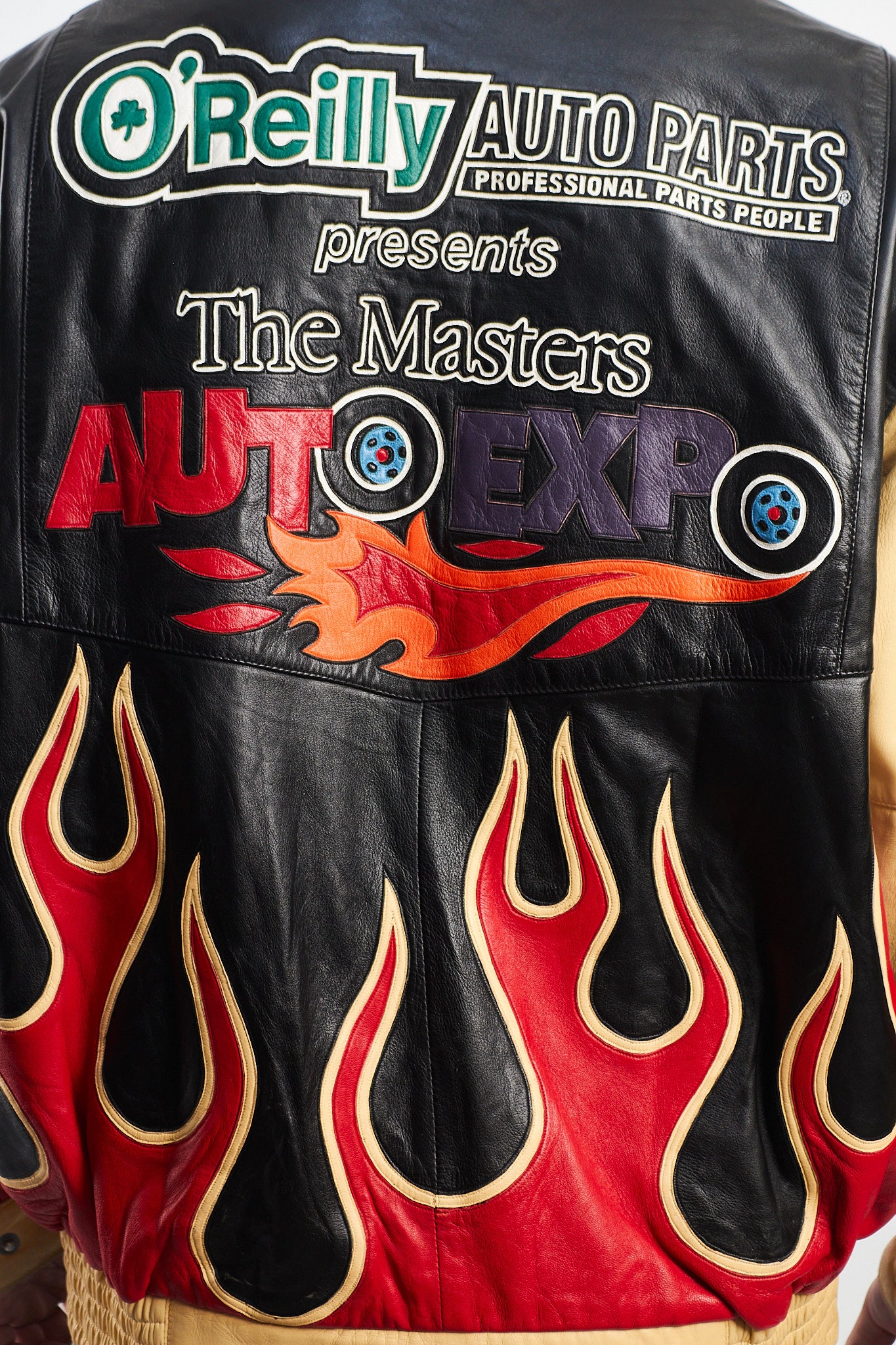 2000 Vintage Auto Expo Flames Leather Jacket (L/XL)