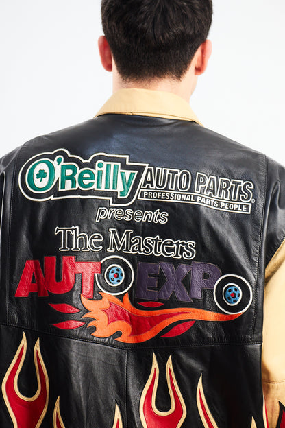 2000 Vintage Auto Expo Flames Leather Jacket (L/XL)