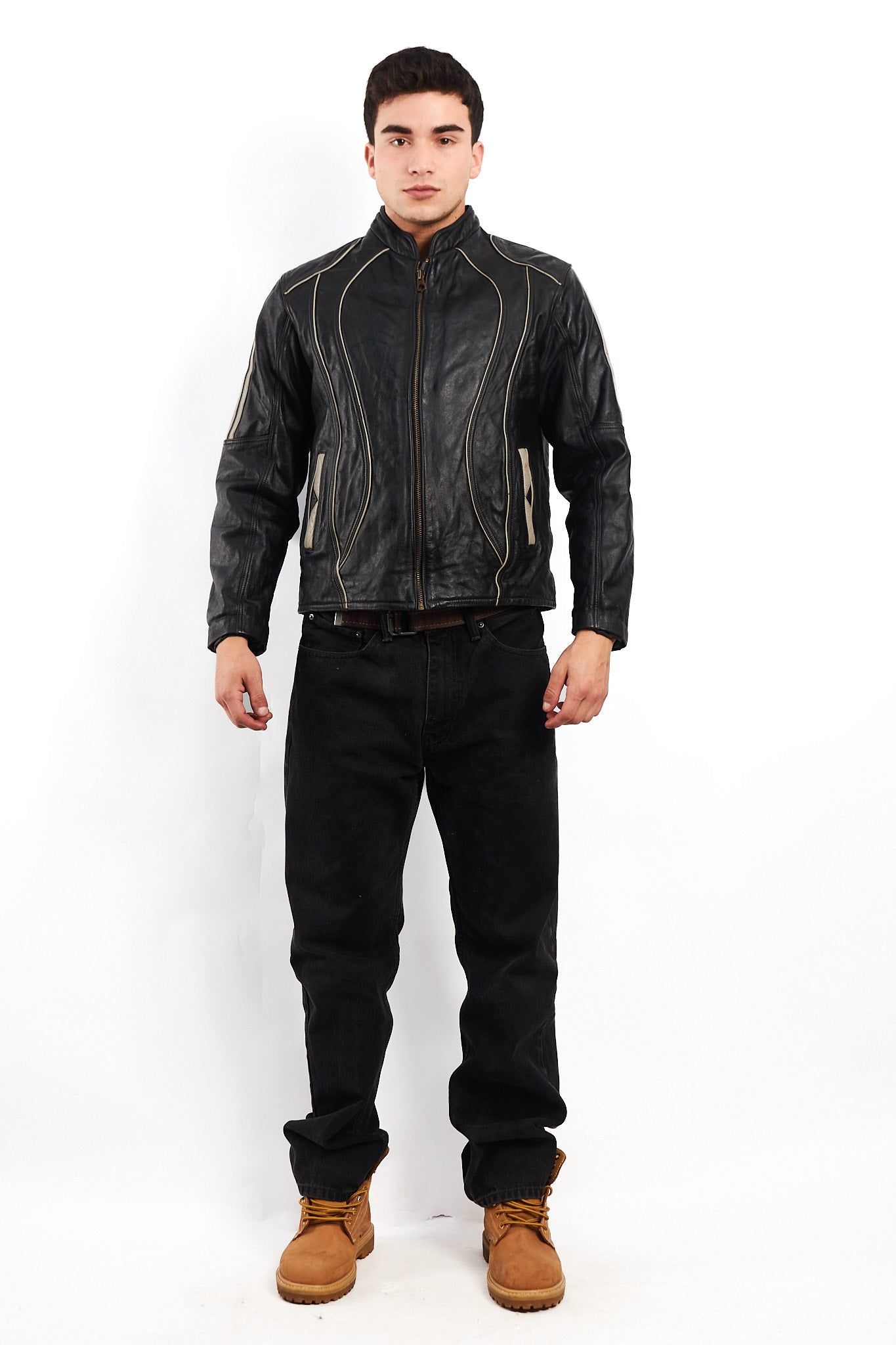 Vintage Heavy Leather Moto Jacket (M)