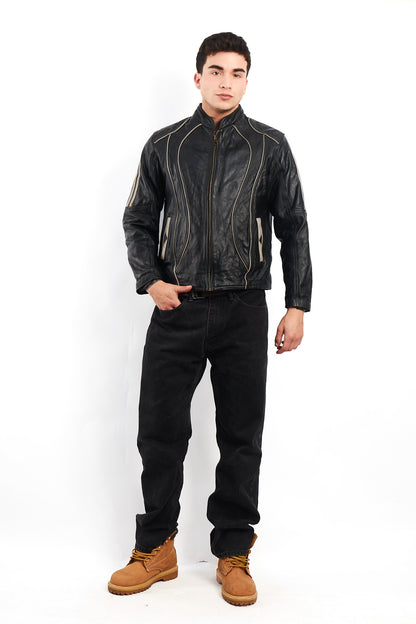 Vintage Heavy Leather Moto Jacket (M)