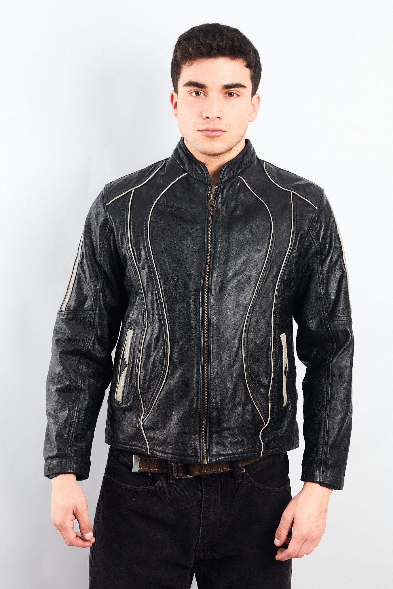 Vintage Heavy Leather Moto Jacket (M)