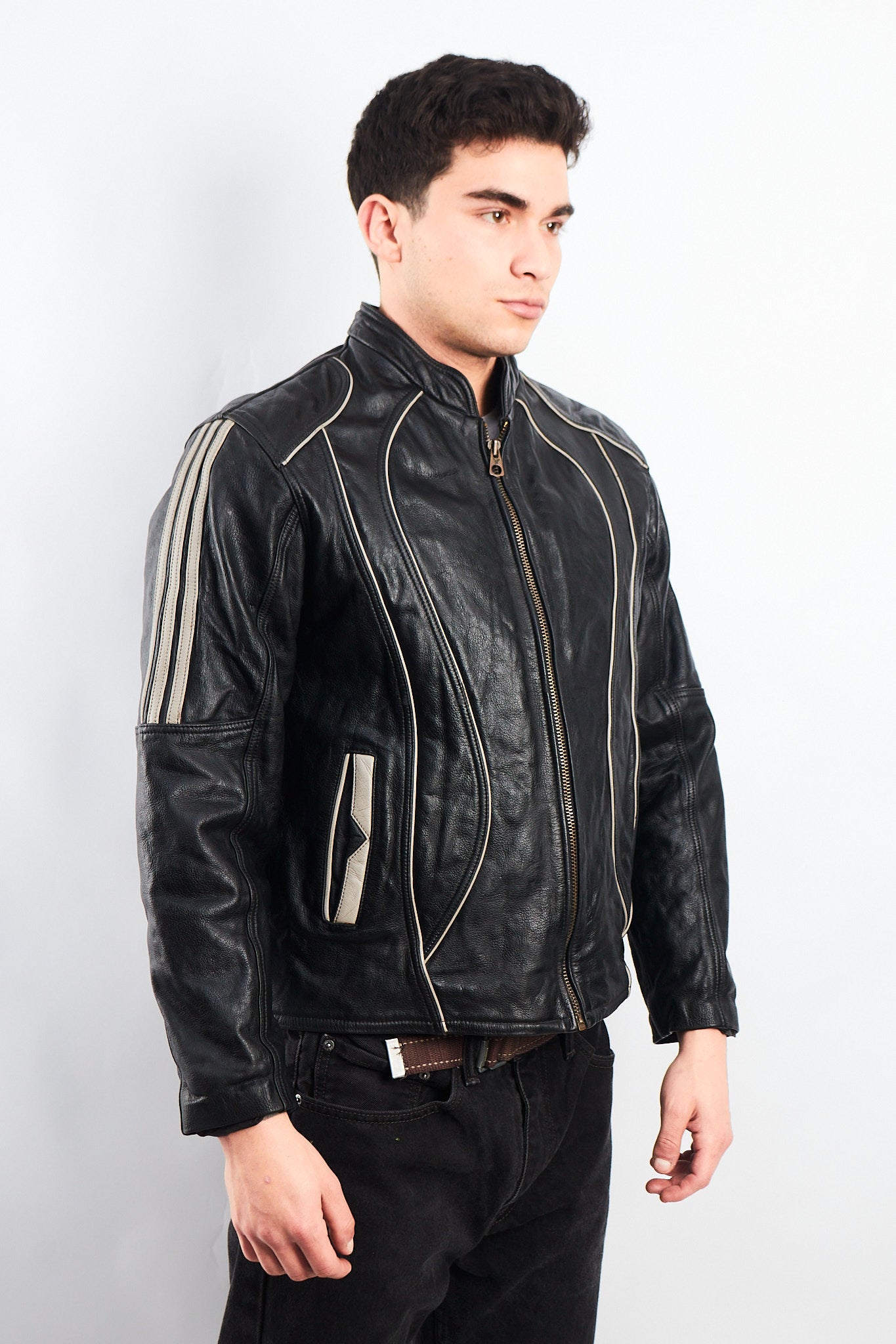 Vintage Heavy Leather Moto Jacket (M)