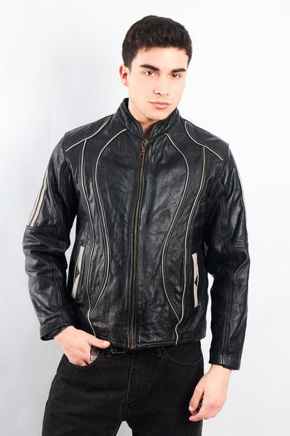Vintage Heavy Leather Moto Jacket (M)