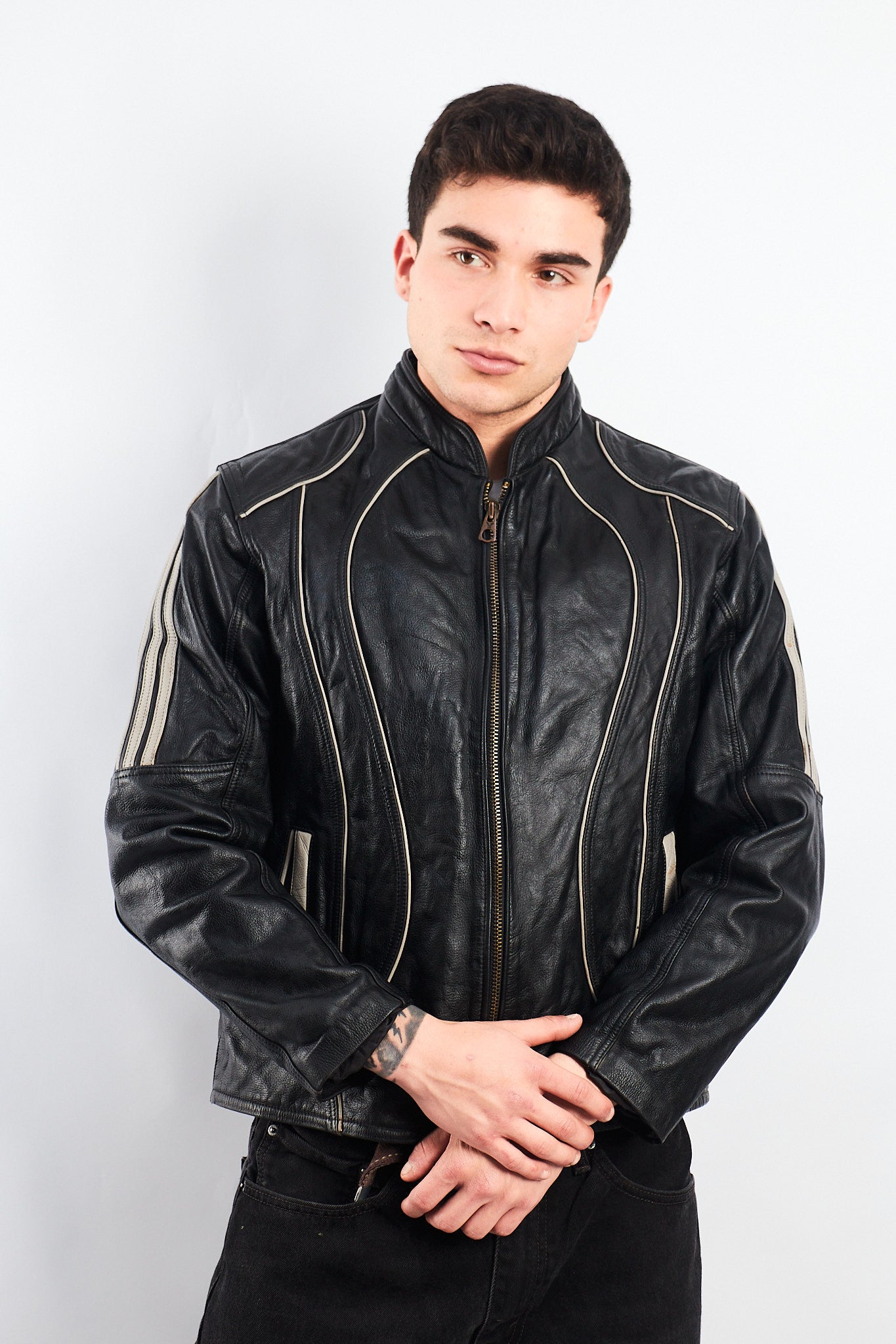 Vintage Heavy Leather Moto Jacket (M)