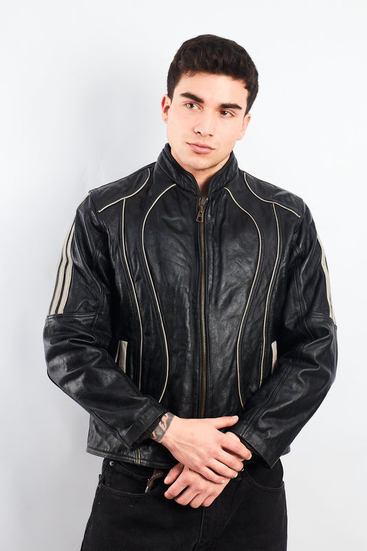 Vintage Heavy Leather Moto Jacket (M)