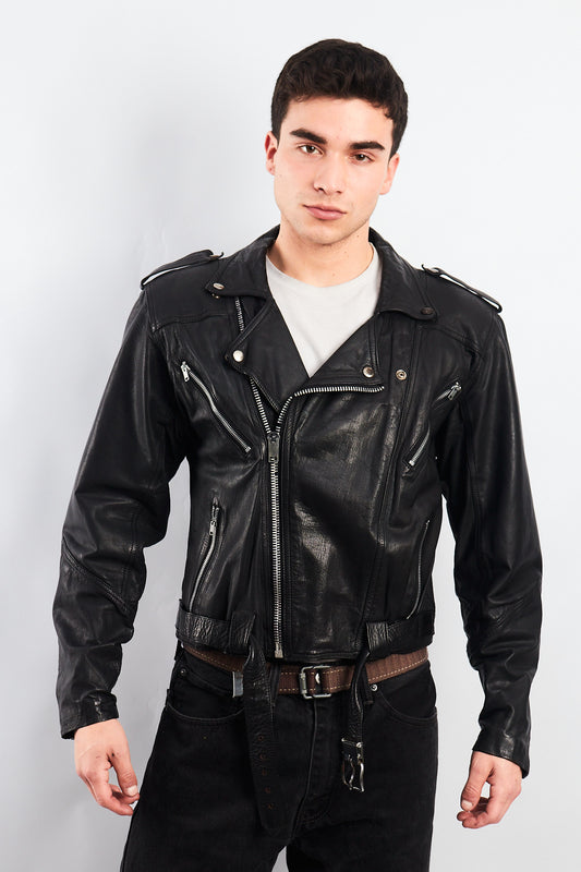 1990 Vintage Leather Biker Jacket (M/L)