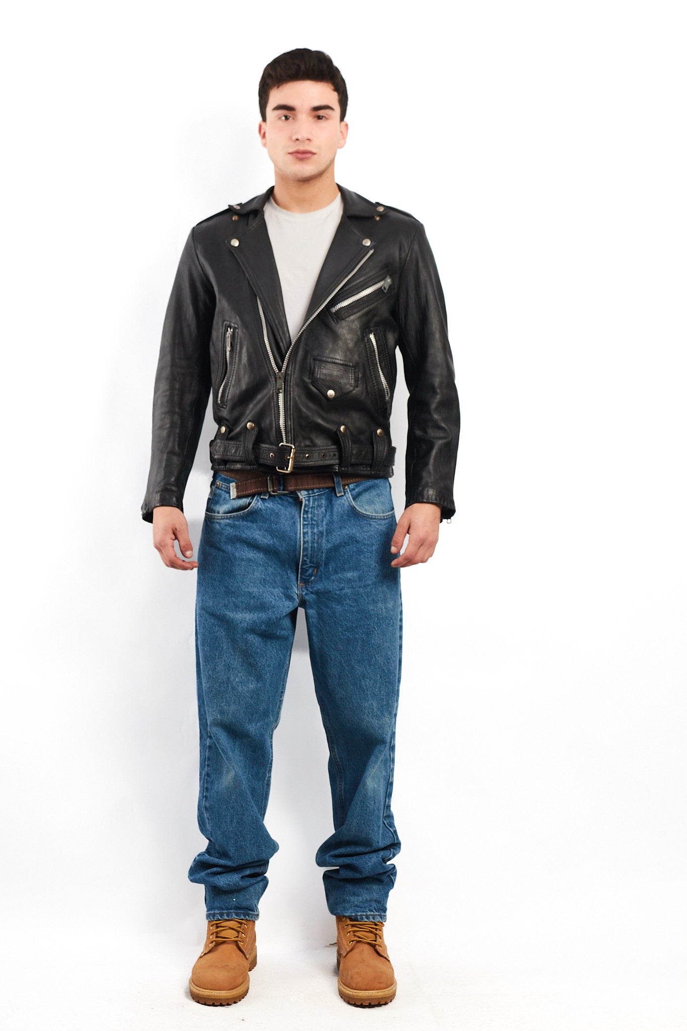 1990 Robert Talbott Leather Biker Jacket (S/M)