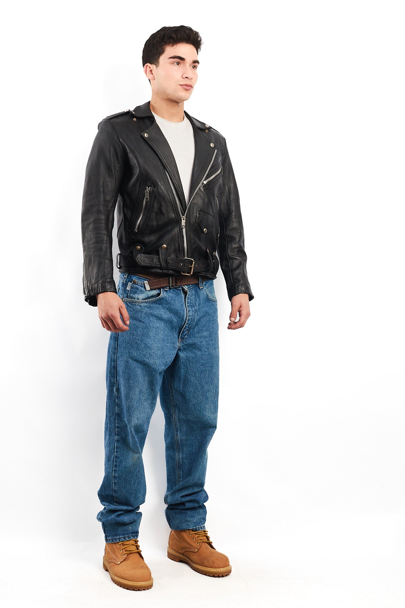 1990 Robert Talbott Leather Biker Jacket (S/M)