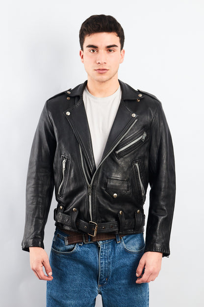 1990 Robert Talbott Leather Biker Jacket (S/M)