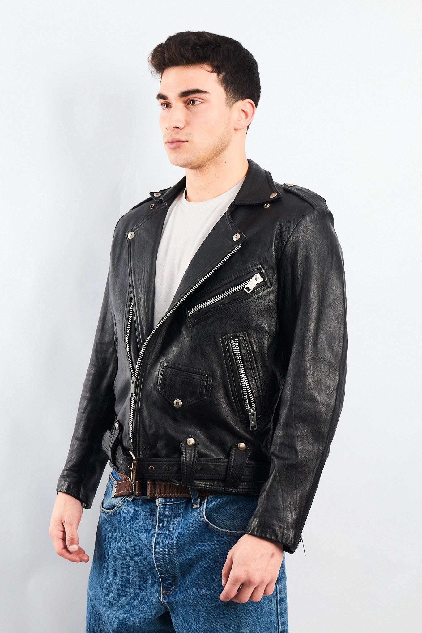 1990 Robert Talbott Leather Biker Jacket (S/M)