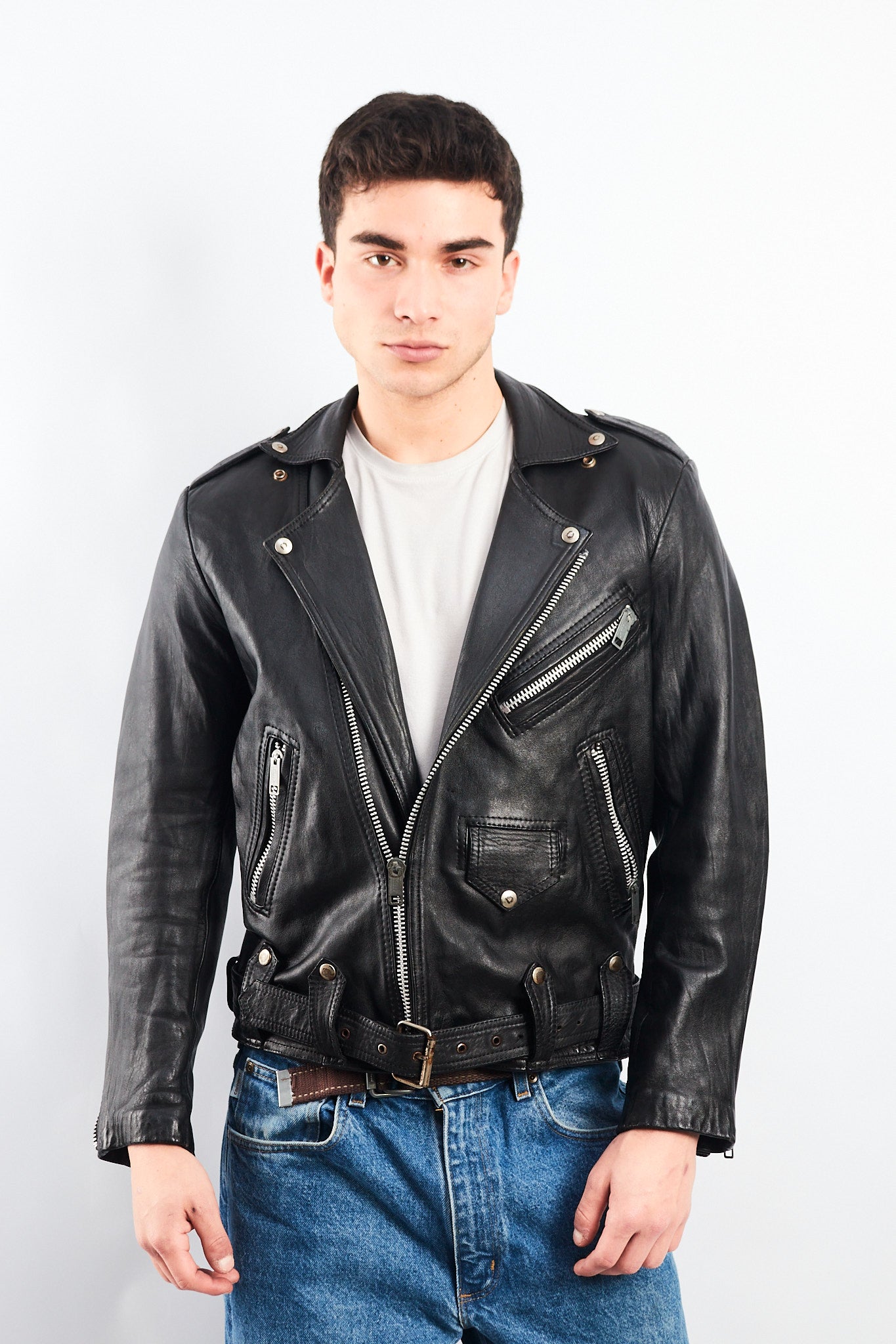 1990 Robert Talbott Leather Biker Jacket (S/M)