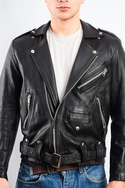 1990 Robert Talbott Leather Biker Jacket (S/M)