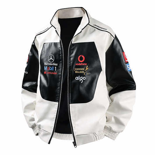 Mercedes Vegan Leather Racing Jacket (White)