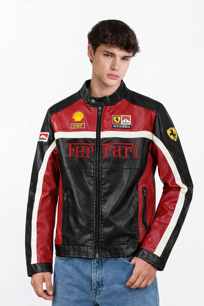 Ferrari Black and Red Vegan Leather Jacket