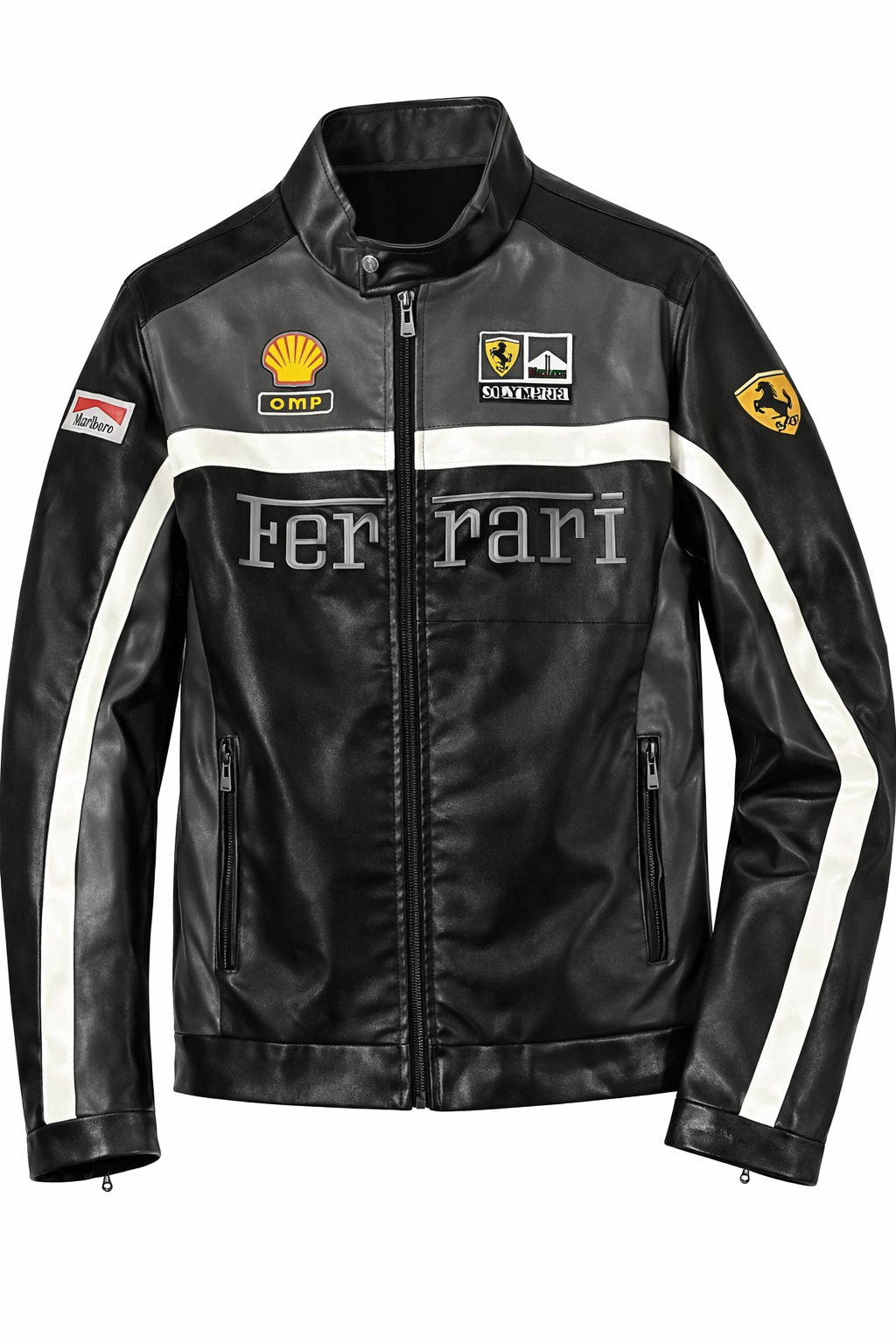 Ferrari Black and White Vegan Leather Jacket