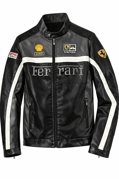 Ferrari Black and White Vegan Leather Jacket
