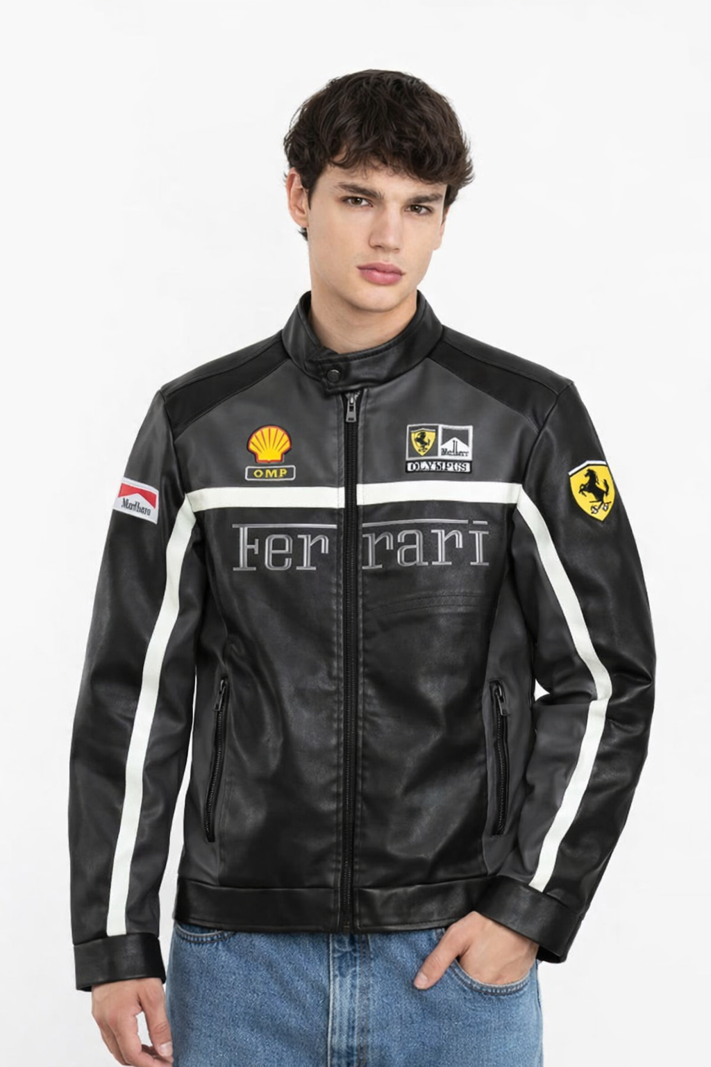 Ferrari Black and White Vegan Leather Jacket