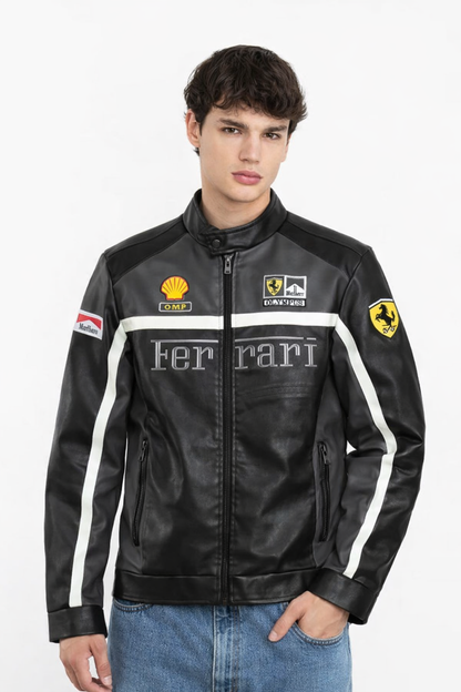 Ferrari Black and White Vegan Leather Jacket