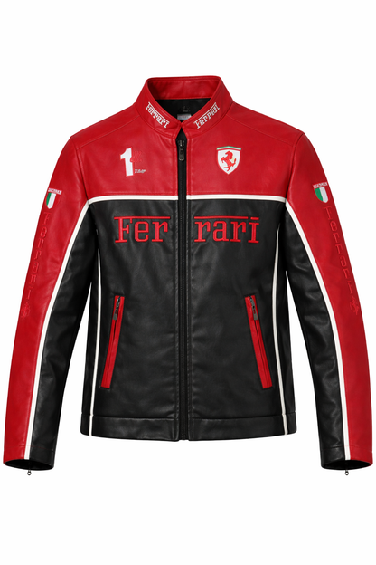 Ferrari Black, Red and White Vegan Leather Jacket