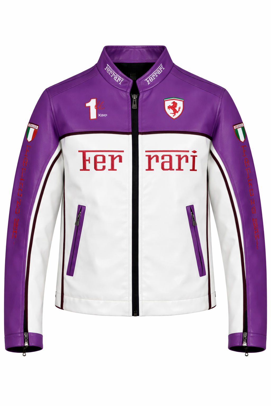 Ferrari Purple and White Vegan Leather Jacket