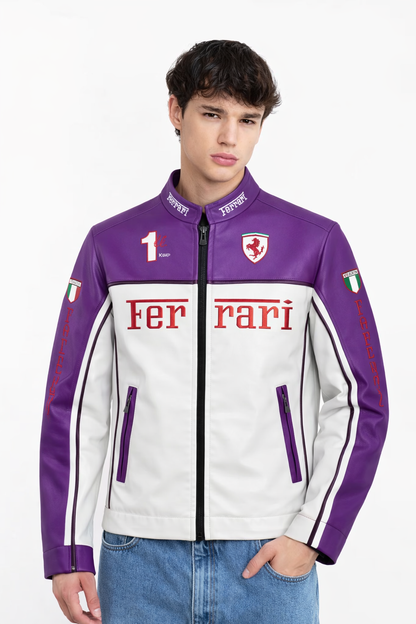 Ferrari Purple and White Vegan Leather Jacket