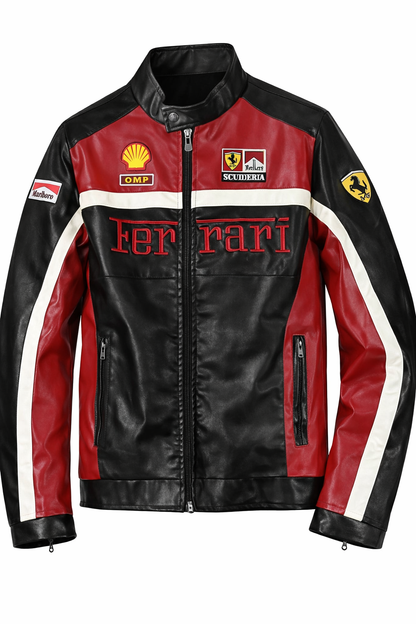 Ferrari Black and Red Vegan Leather Jacket